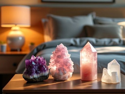 Cristalli sul comodino in una camera da letto