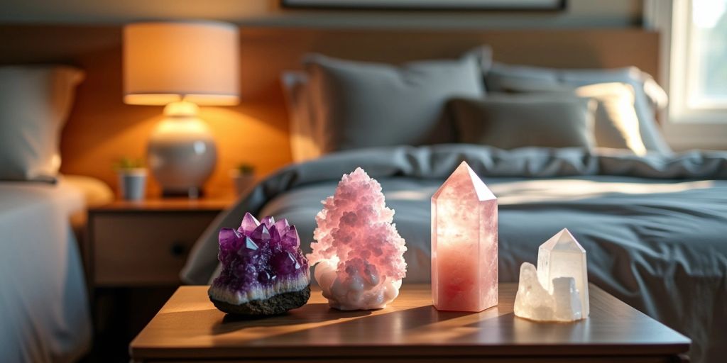 Cristalli sul comodino in una camera da letto