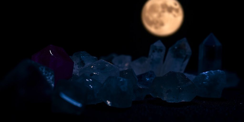 Cristalli colorati illuminati dalla luna piena.
