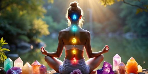 Persona che medita con cristalli colorati