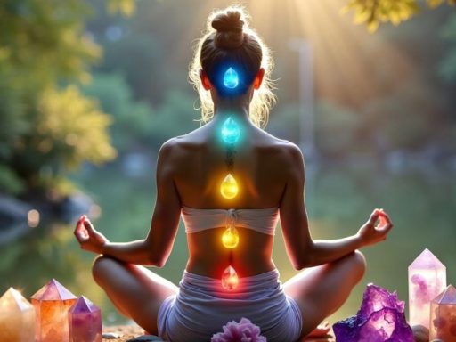 Persona che medita con cristalli colorati