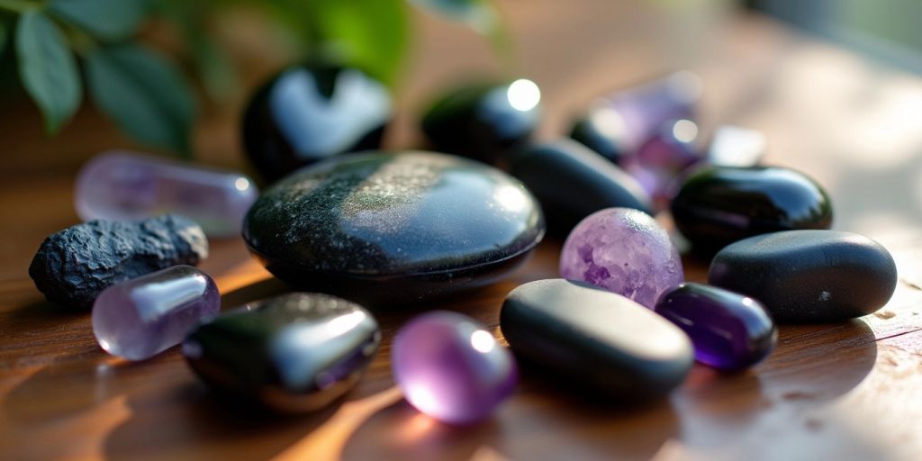 Pietre di protezione su superficie di legno