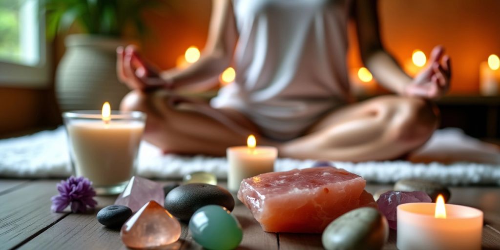 Cristalli, candele e meditazione in una spa