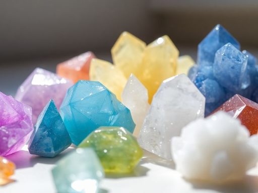 Varie pietre colorate disposte su una superficie liscia.