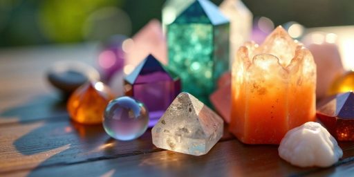 Cristalli colorati su superficie di legno