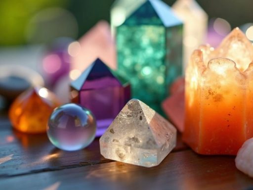 Cristalli colorati su superficie di legno