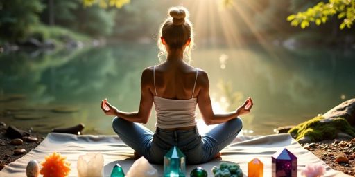 Persona che medita con cristalli colorati