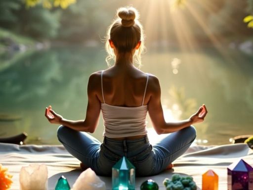 Persona che medita con cristalli colorati