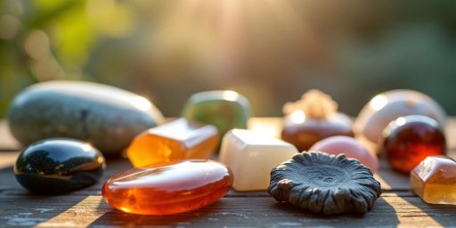 Pietre curative su superficie di legno