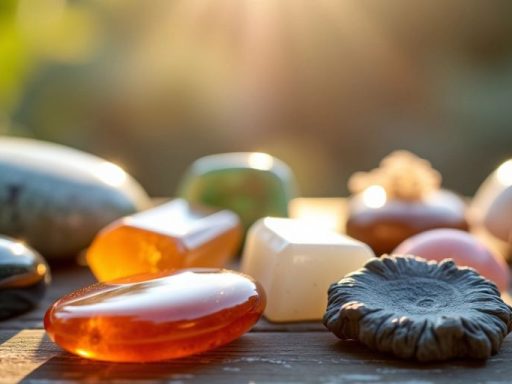 Pietre curative su superficie di legno