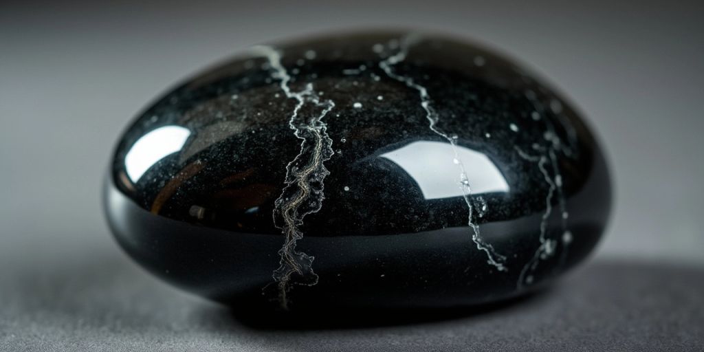 Primo piano di una pietra di ossidiana nera