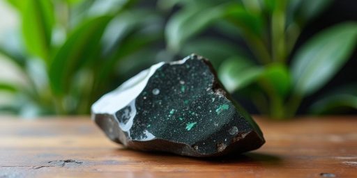 Pietra di shungite su tavolo di legno