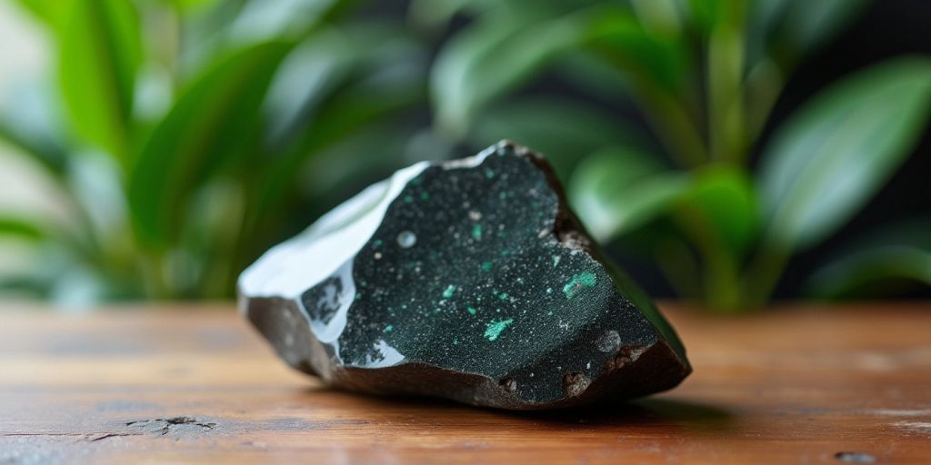 Pietra di shungite su tavolo di legno