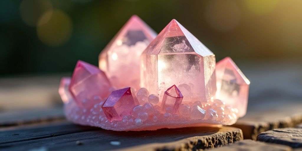 Cristallo di quarzo rosa su sfondo naturale