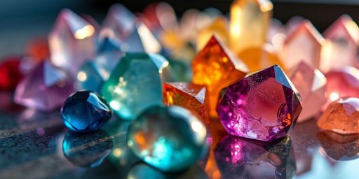 Cristalli colorati su una superficie riflettente