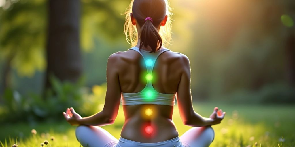 Persona che medita con chakra evidenziati