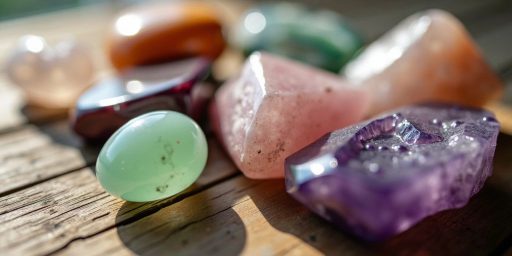 Pietre curative su superficie di legno