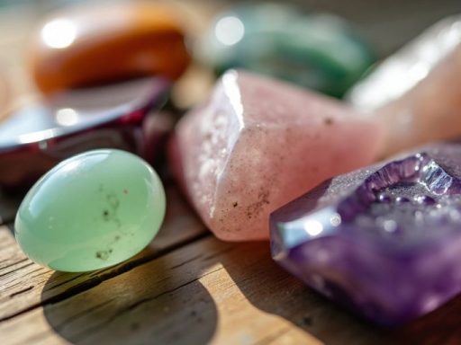 Pietre curative su superficie di legno