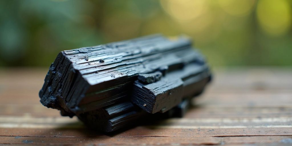 Cristallo di tormalina nera su sfondo naturale